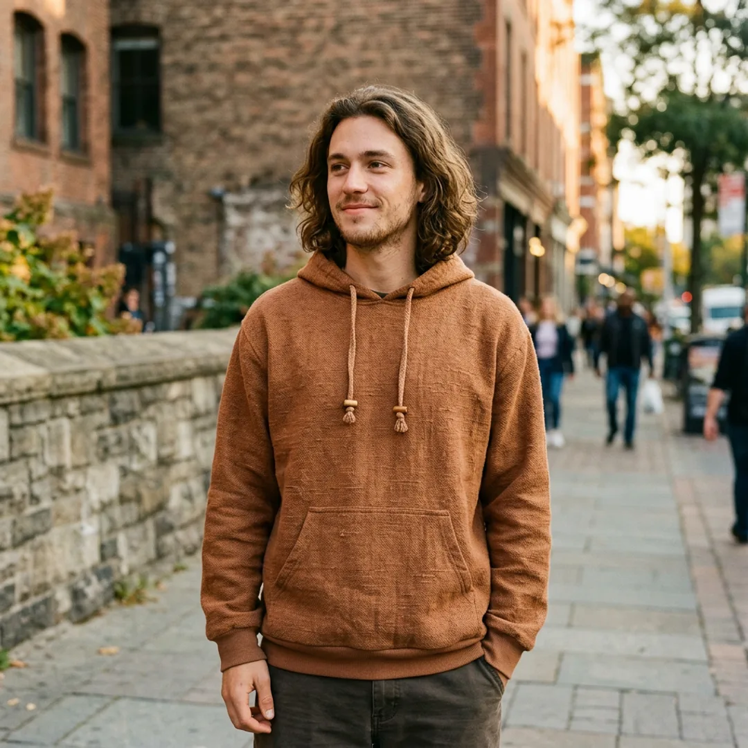Hemp hoodie fabric detail